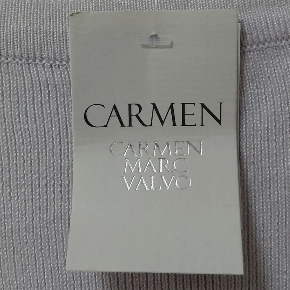 NWT Carmen Marc Valvo Ivory Satin Knit Stretch Puff Sleeve Top Women Size XS - Picture 6 of 13